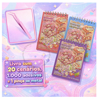 Caderno Adesivos 3D 20 Cenários + Pinça Metal 1000 Adesivos CAPA DURA PORTUGUÊS Para Montar e Decorar em Oferta na Shopee