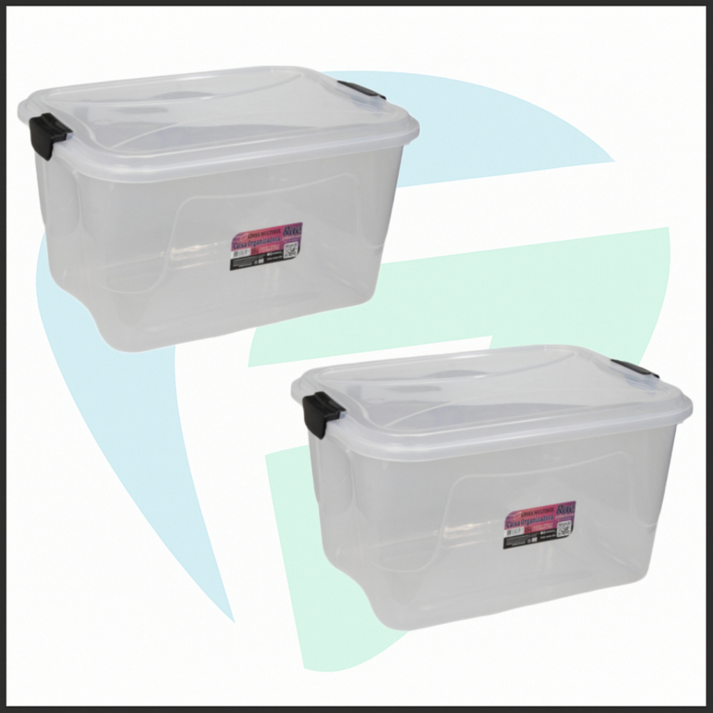 Kit 2 Caixa Organizadora Transparente Multibox 15L Com Tampa E Trava Alta Qualidade
