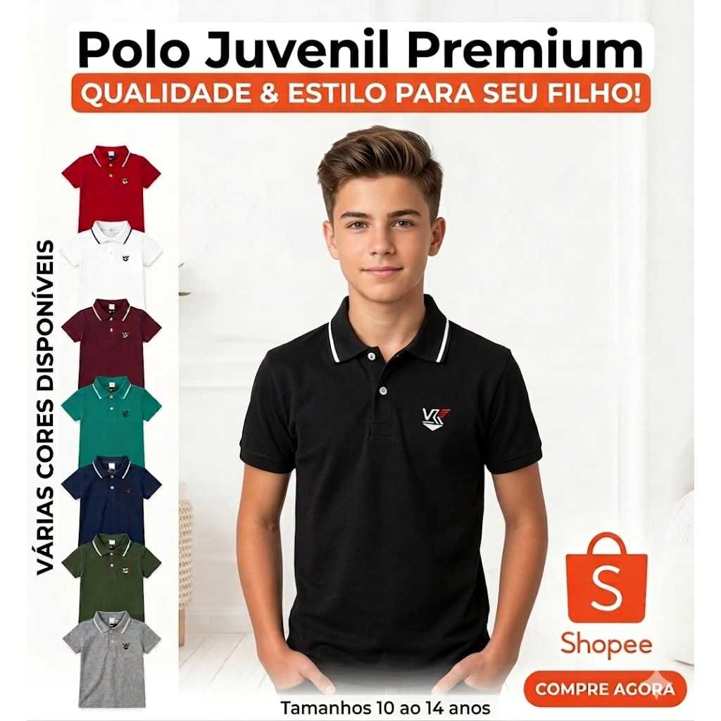 Camiseta Polo Masculina Infantil Juvenil Para Adolescente de 10 ao 14 Anos Camisa Algodão Premium