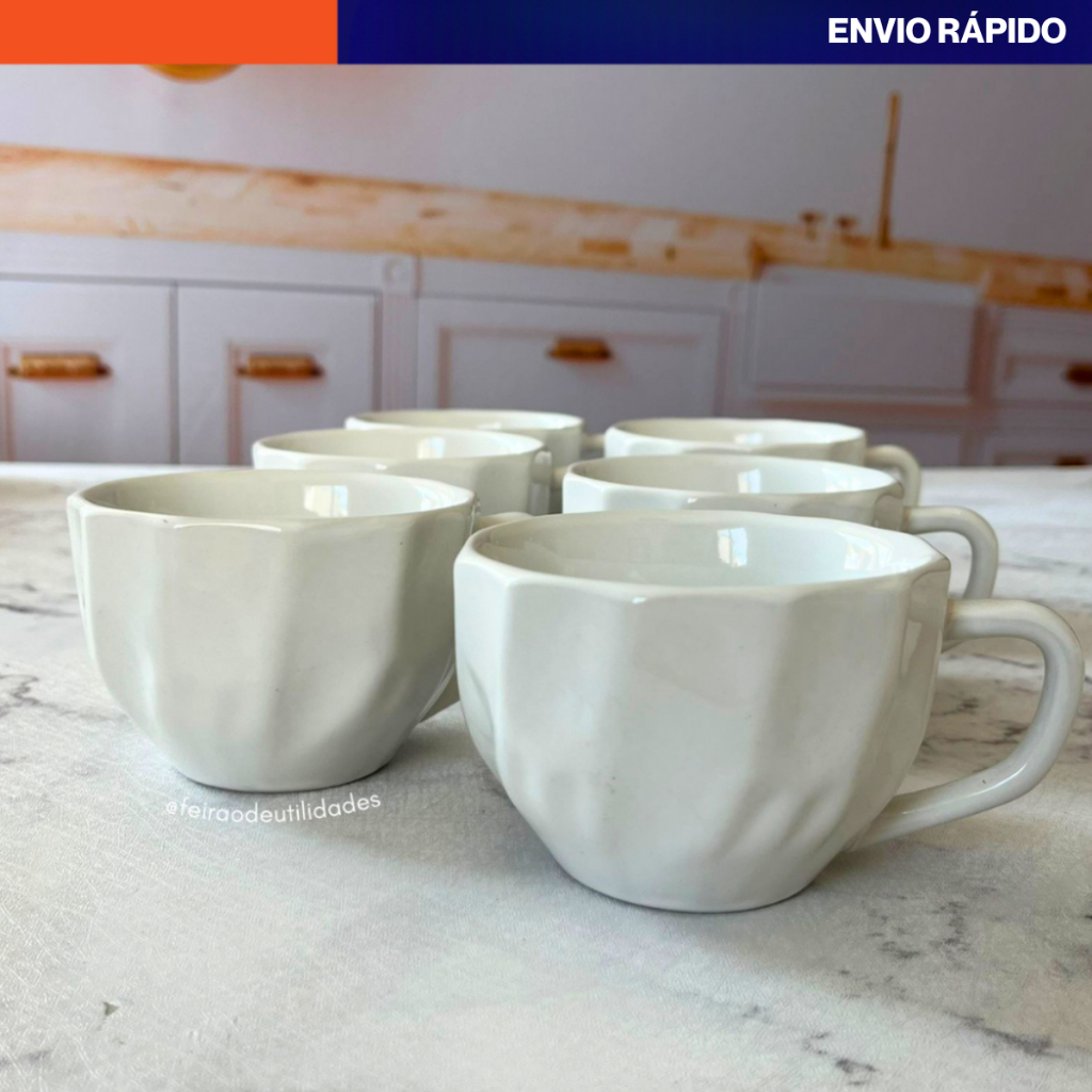 Kit Xícaras de Porcelana Prisma Branca 200ml - Elegância em Cada Gole