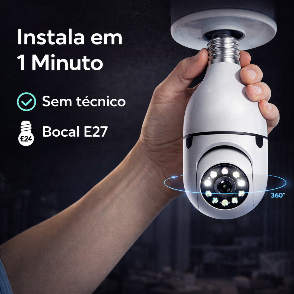 Câmeras Lâmpada Wi-Fi 360° Full HD com Visão Noturna Colorida, Áudio Bidirecional e Alerta de Movime