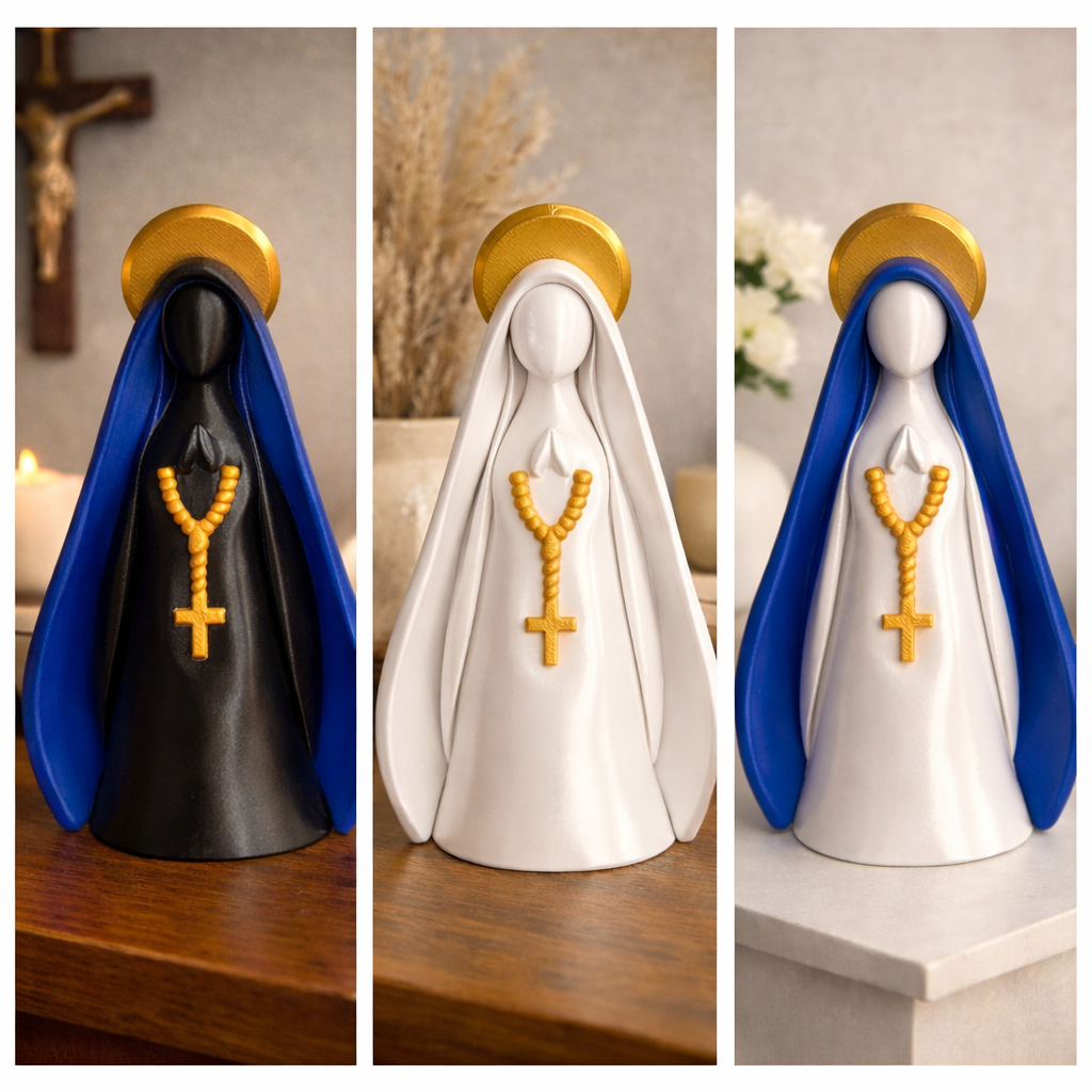 Imagem Nossa Senhora 15cm PETG Impressão 3D Decorativa Religiosa Azul Branco Presente Católico