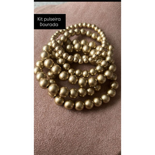 Kit 5 Pulseiras Femininas Douradas de Bolinhas | Elásticas | Moda Elegante