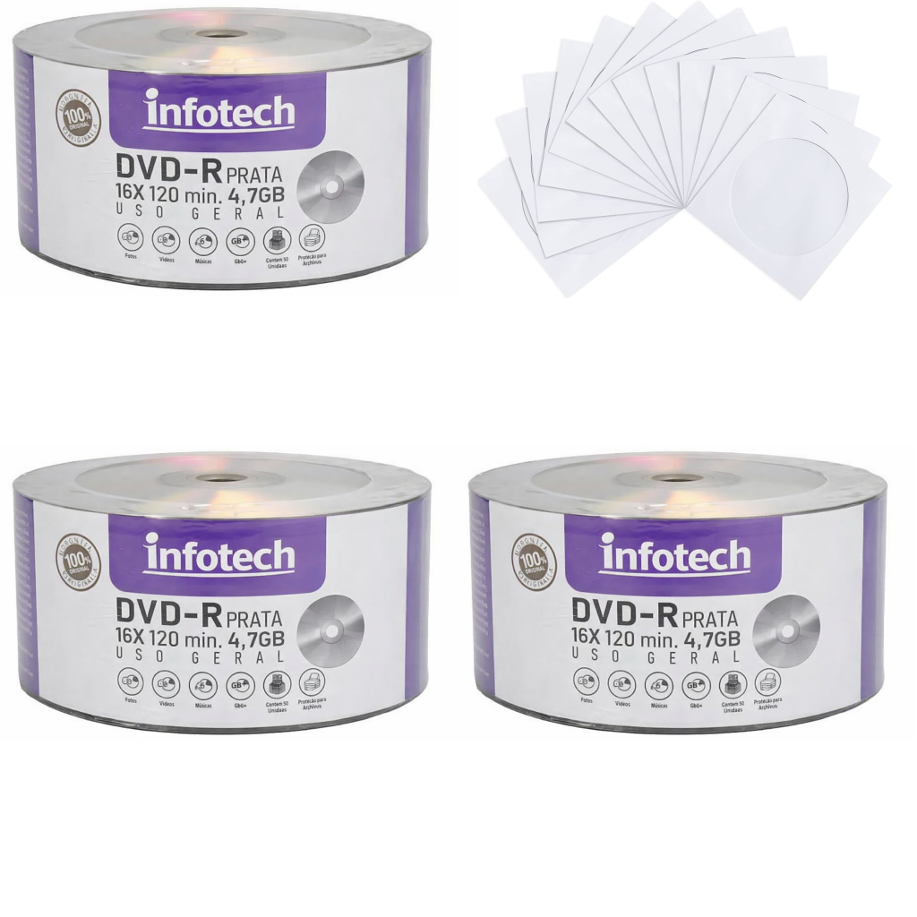 05 unidades de Mídia Virgem DVD-R 4.7gb 120min 16x - Infotech Prata Grava Jogo Grava Jogos PS2