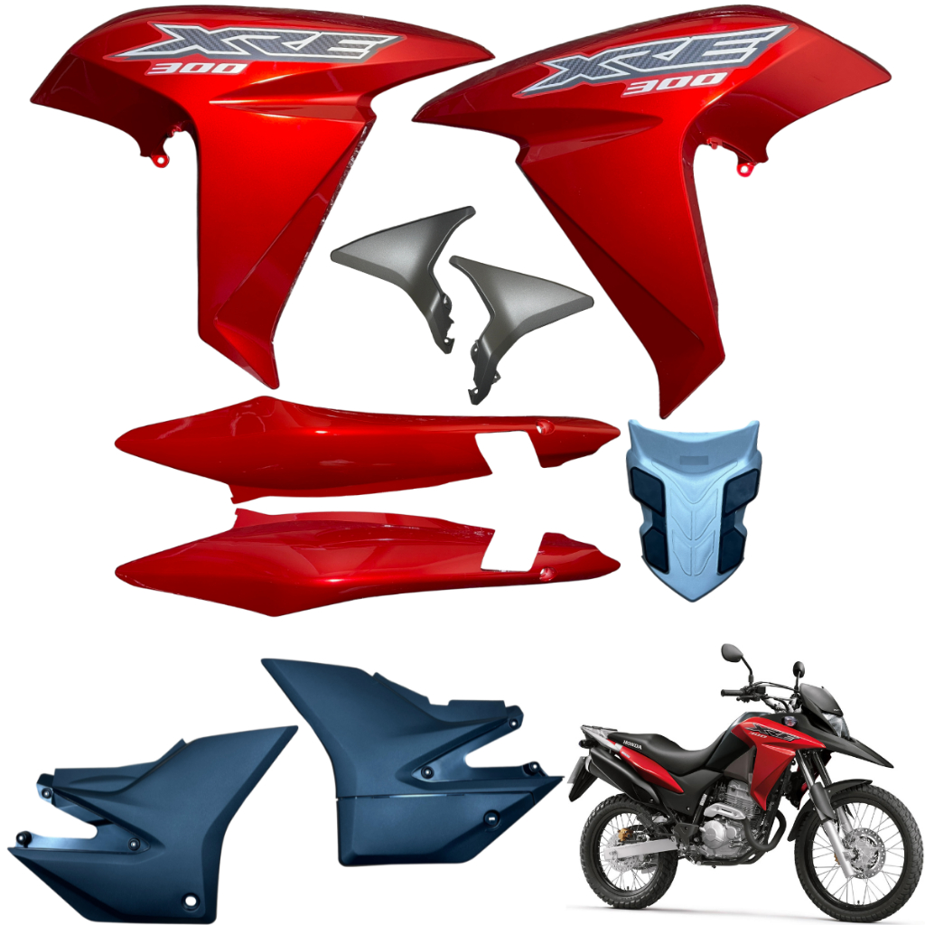 Kit Carenagem Xre 300 2016 2017 2018 Par Aba Tanque Rabeta Lateral Central Traseira Borracha