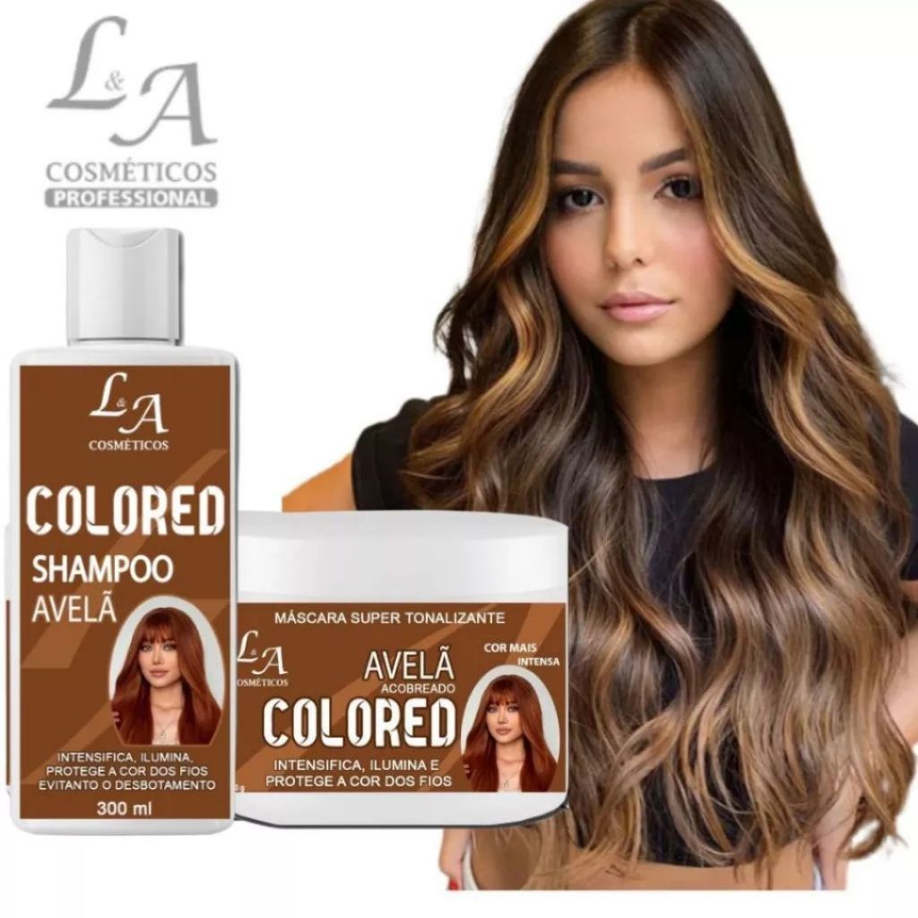 Kit Shampoo e Máscara Tonalizante Avelã Acobreado Chocolate Morena Iluminada - S/ Amônia 2x300ml