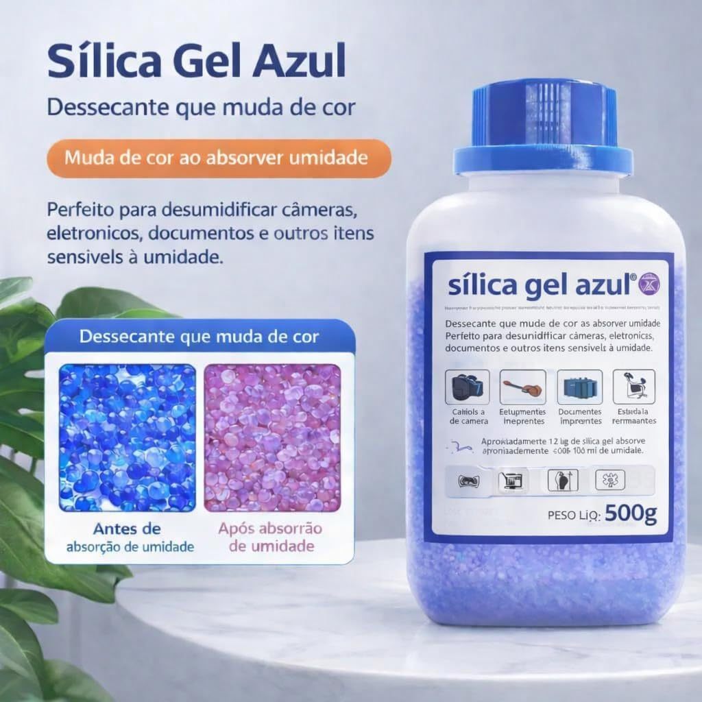 Sílica Gel Azul Desumidificante Anti Mofo E Umidade 500g