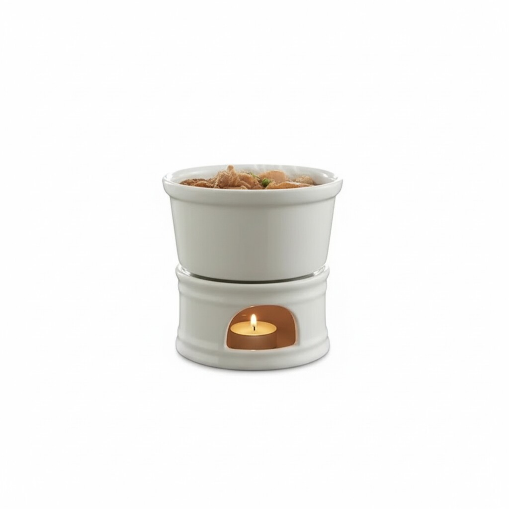 Kit conjunto Rechaud Fondue 3 peças com tigela de 700ml - Porcelana VAI AO MICRO ONDAS