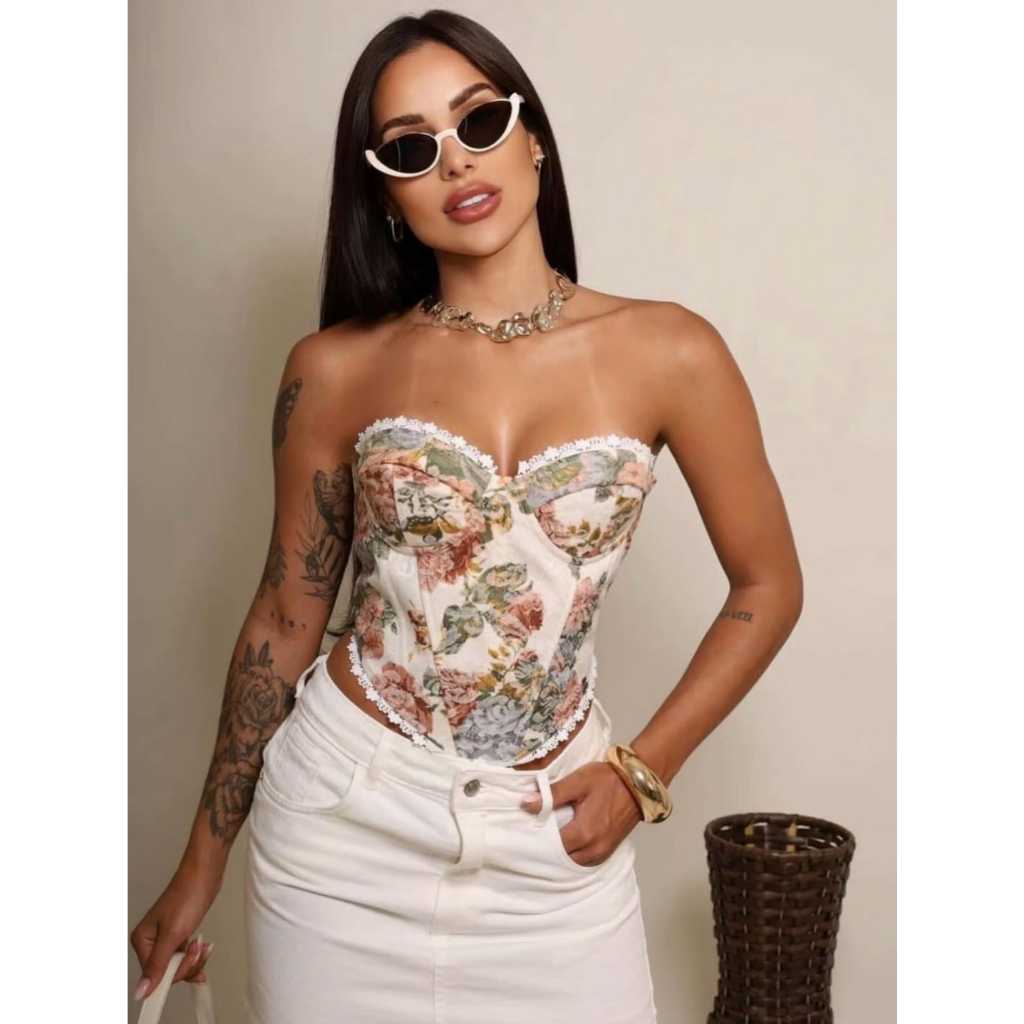 Cropped FEMENINO corset floral vintage  femenino tendencia 2026