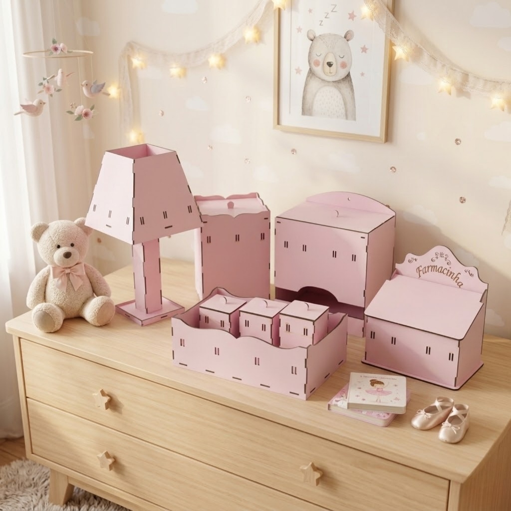 Kit Higiene Bebe Mdf 6 Peças - Escolha sua cor