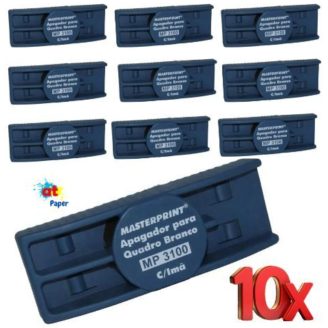 Kit 10 Apagador Quadro Branco Magnético Masterprint MP3100 C/ Ímã Escolar Escritório