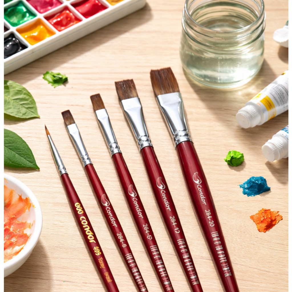 Pincéis Condor Artístico Profissional Kit c/ 5 pçs para Pintura, Acrílica, Tecido e Tela