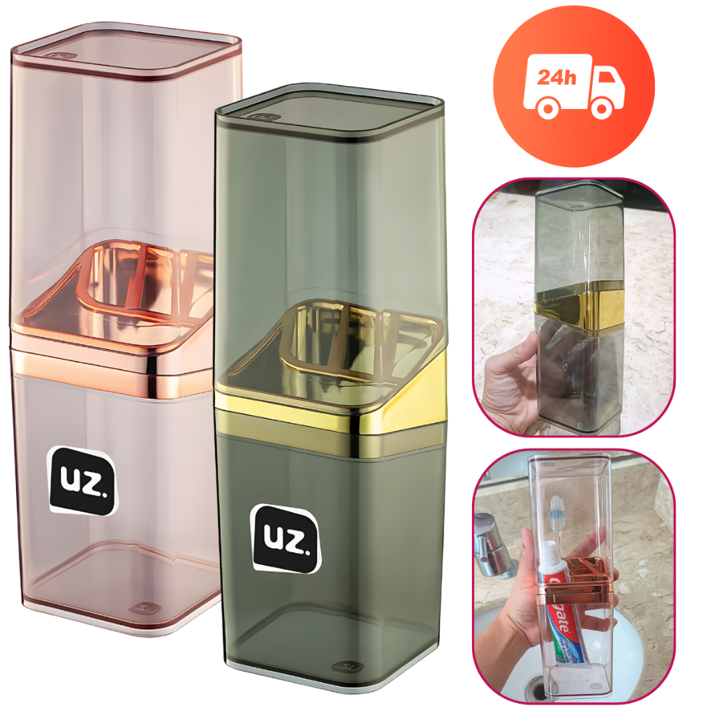 Porta Escova e Pasta de Dentes Com tampa e Divisórias Pia Banheiro Lavabo Luxo Diversas Cores Uz