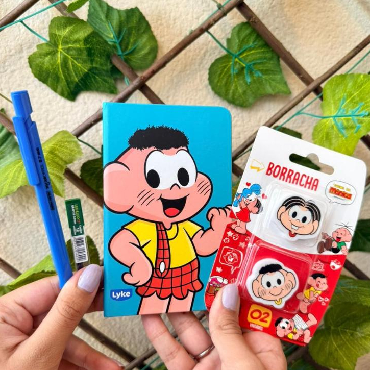 Kit Turma da Monica Caderneta Cascão + 2 Borrachas + Lapiseira + Grafites Presente Papelaria Fofa