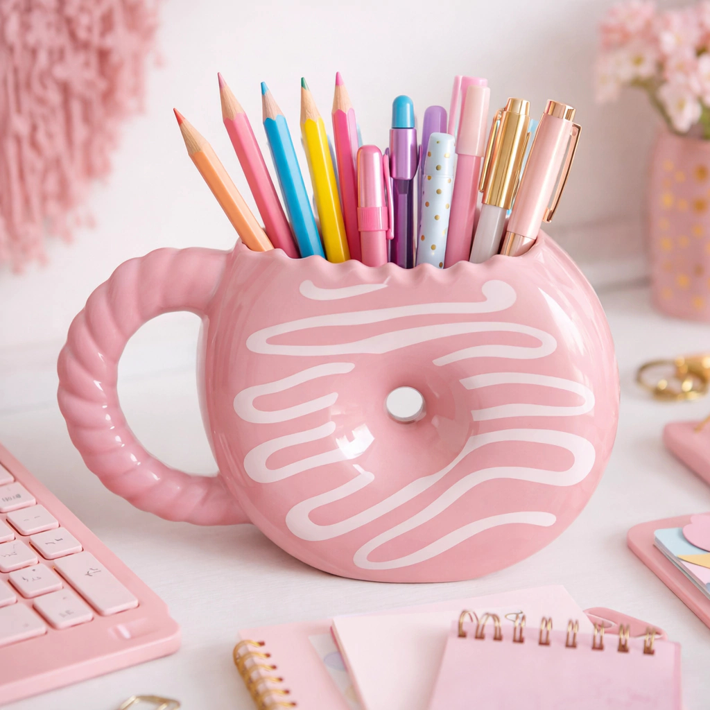 Caneca Donut 3D Rosa - Chocolate | Caneca Criativa Decorativa | Presente Original e Divertido