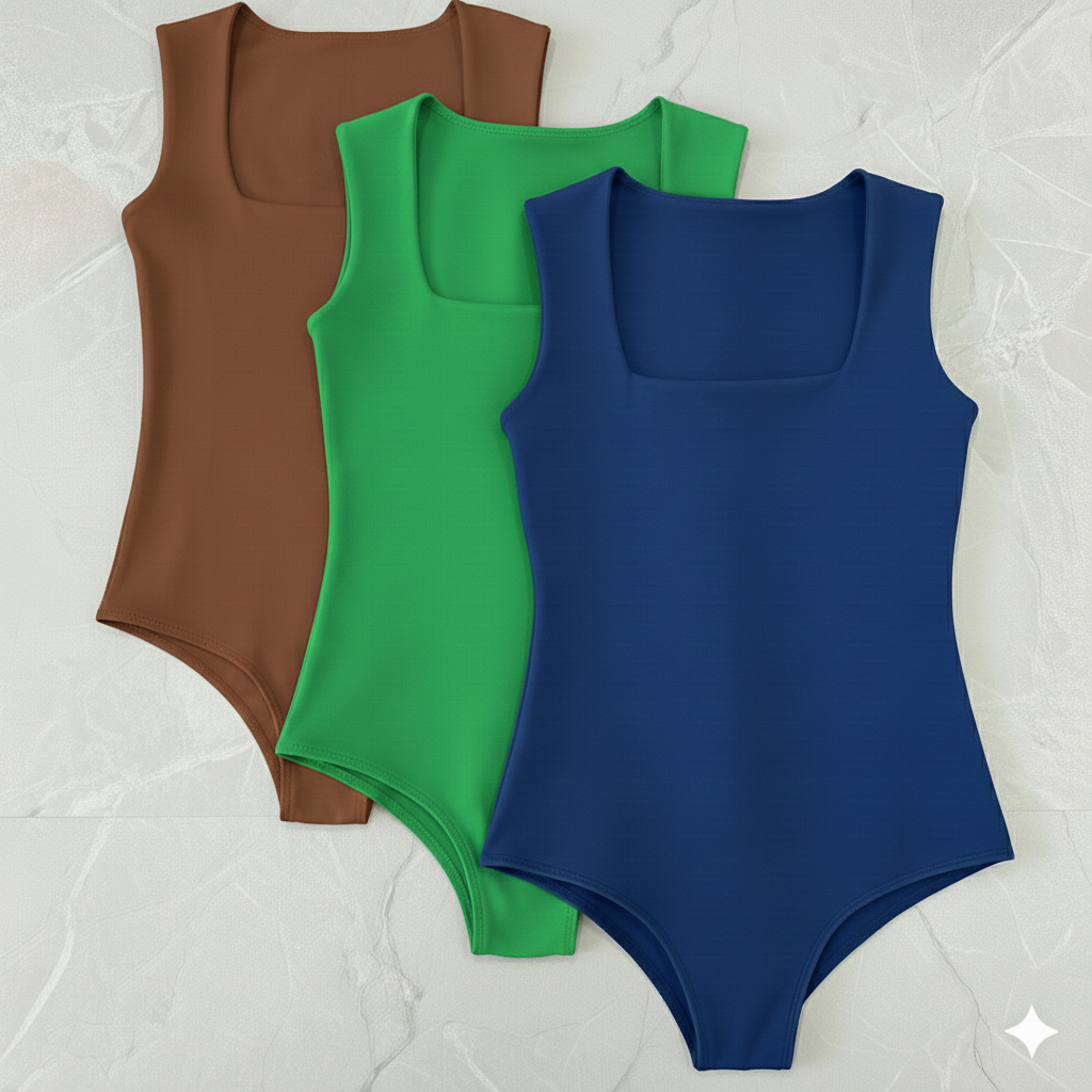 Kit 3 Body Feminino Decote Quadrado Elegante Alças Grossas Tecido Suplex Verão 2026 em Oferta na Shopee