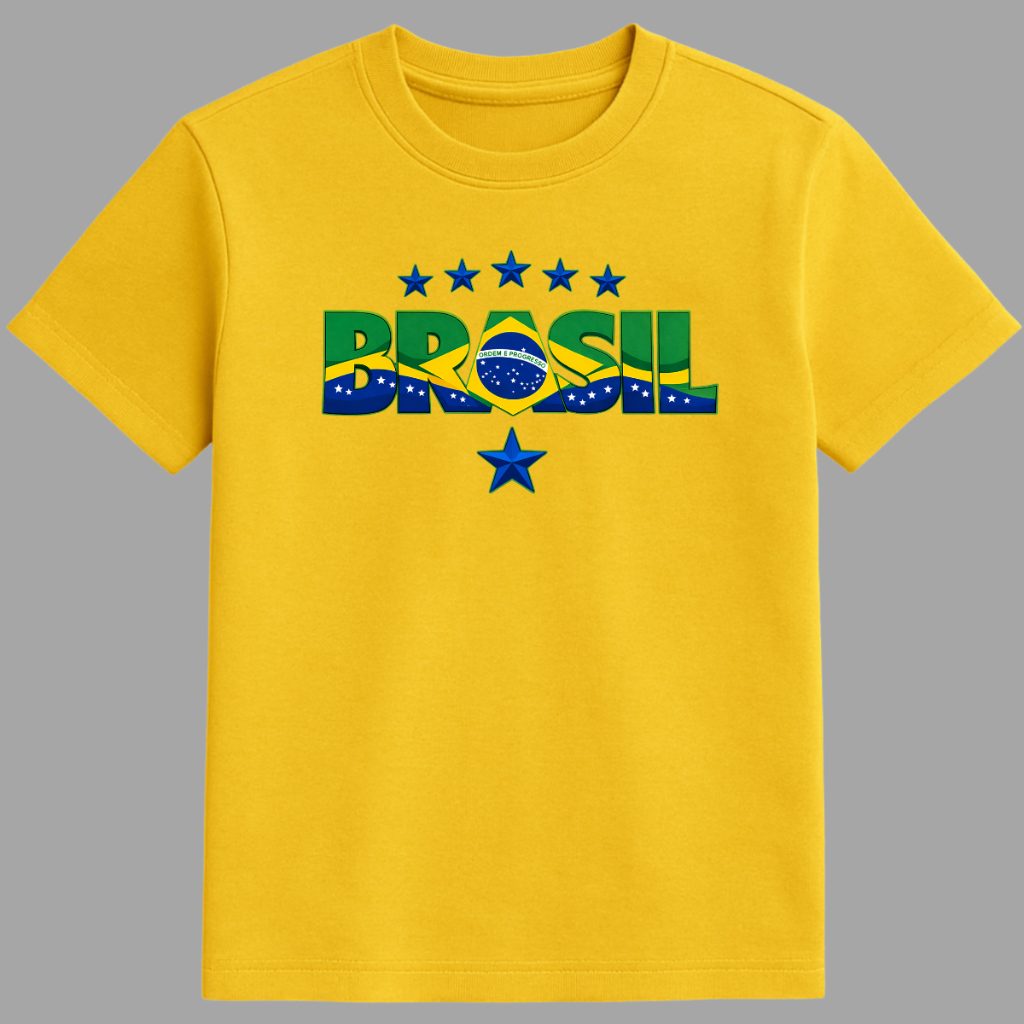 Camiseta Básica Algodão Brasil Copa do Mundo Futebol