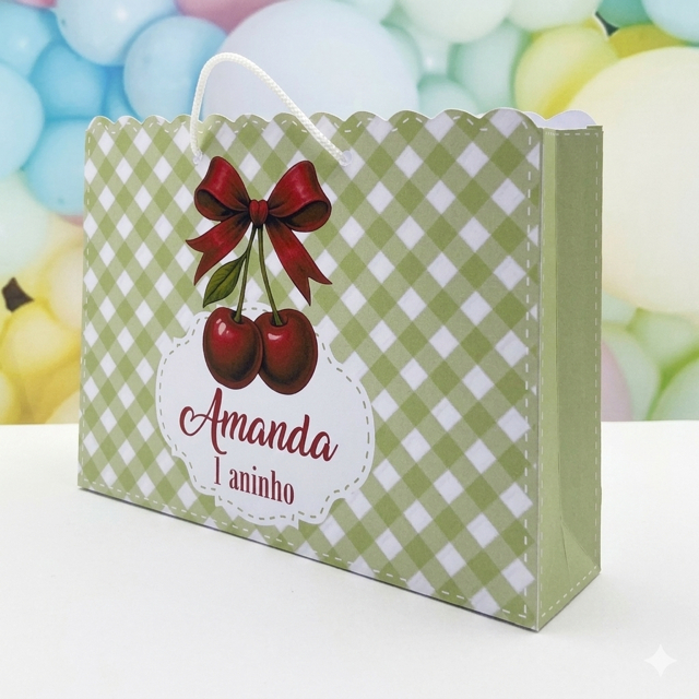 Sacolinha Personalizada Cereja Cerejinha Verde Lembrancinha Festa Infantil  Sacola Aniversário