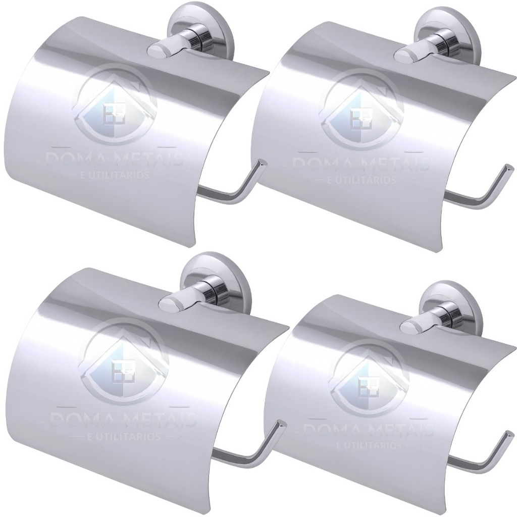 Kit 4 Papeleira Inox Com Tampa Porta Papel Higiênico Cromado Acessório Para Banheiro