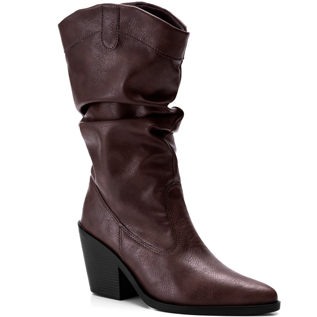 Bota Feminina Lumiss Western Texana Slouchy Cano Médio Salto Bloco Country Enrugada