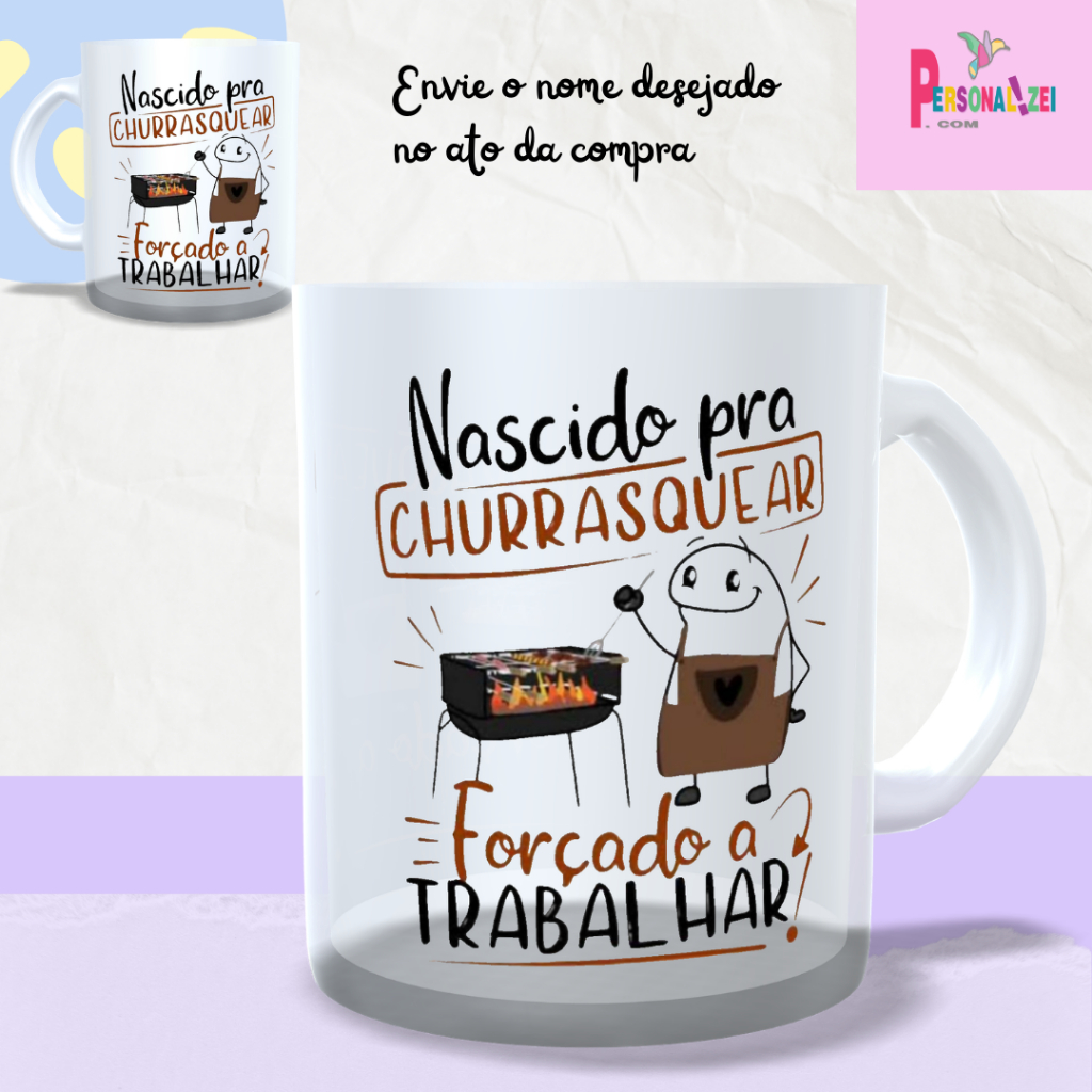 Caneca Vidro Flork frase Caneca Vidro Jateado Presente Caneca Vidro Nascido Para Churrasquear