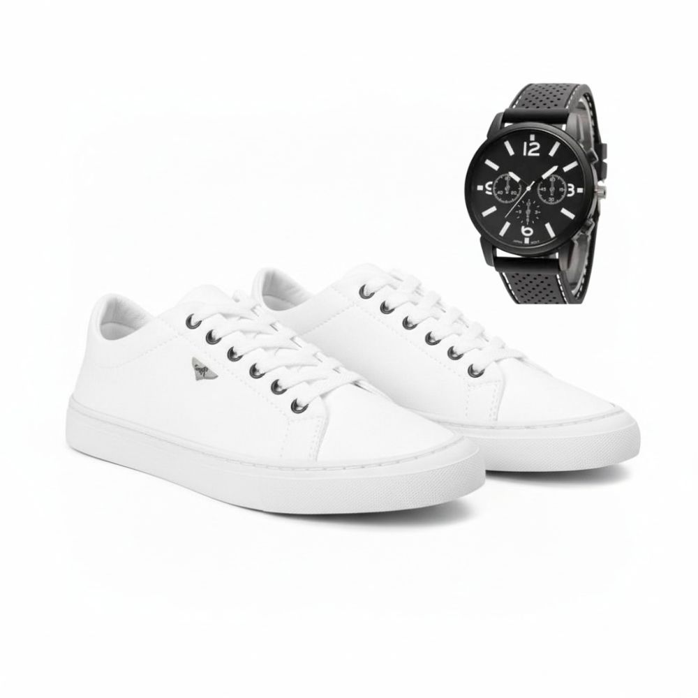 Sapatenis Masculino Social Confortável + Relógio Masculino Analógico Kit Masculino Barato Promoção