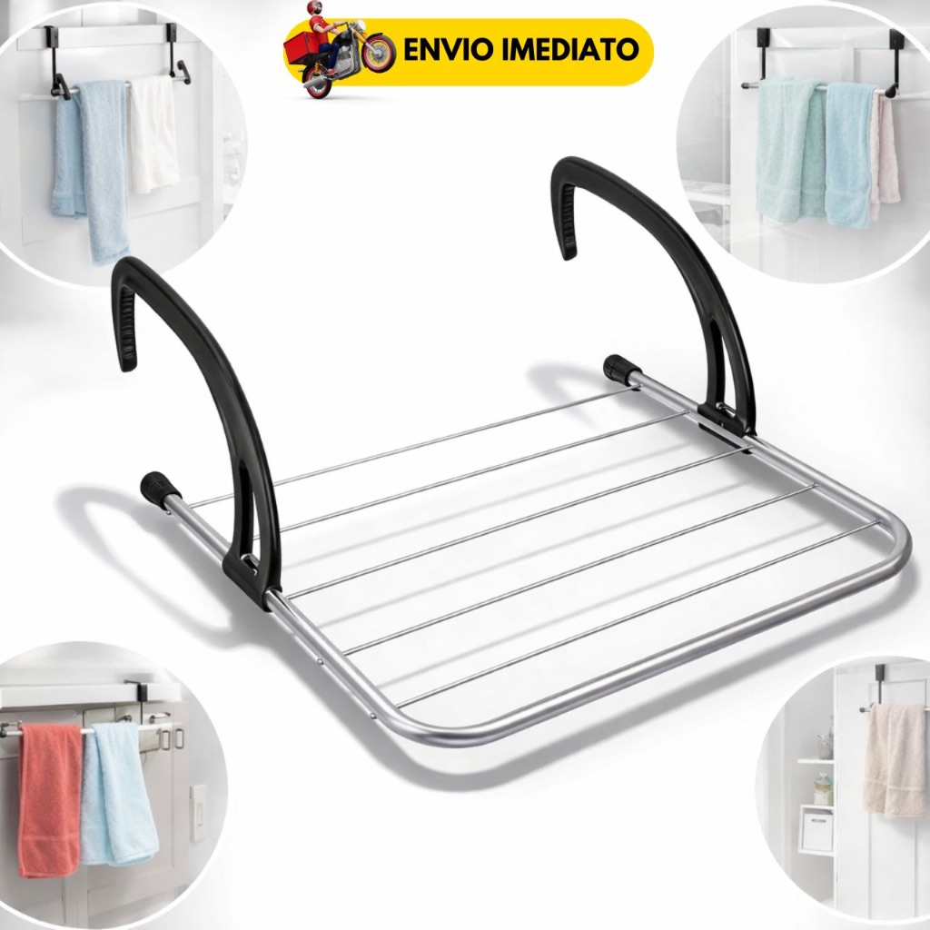 Imagem Varal Portátil Para Apartamento Porta Secador De Roupas Retrátil Janela e Parede Dobrável Para Banheiro Lavanderia