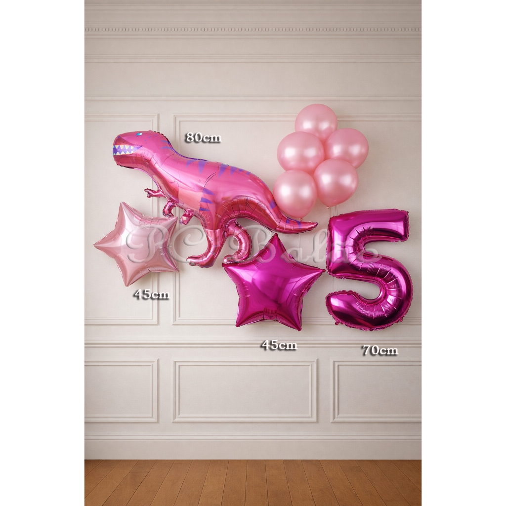 Kit  9 Balão Metalizado 1 DINOSSAURO GIGANTE ROSA + 2 Estrelas + N° 70cm PINK + 5 BEXIGA ROSA CLARO em Oferta na Shopee