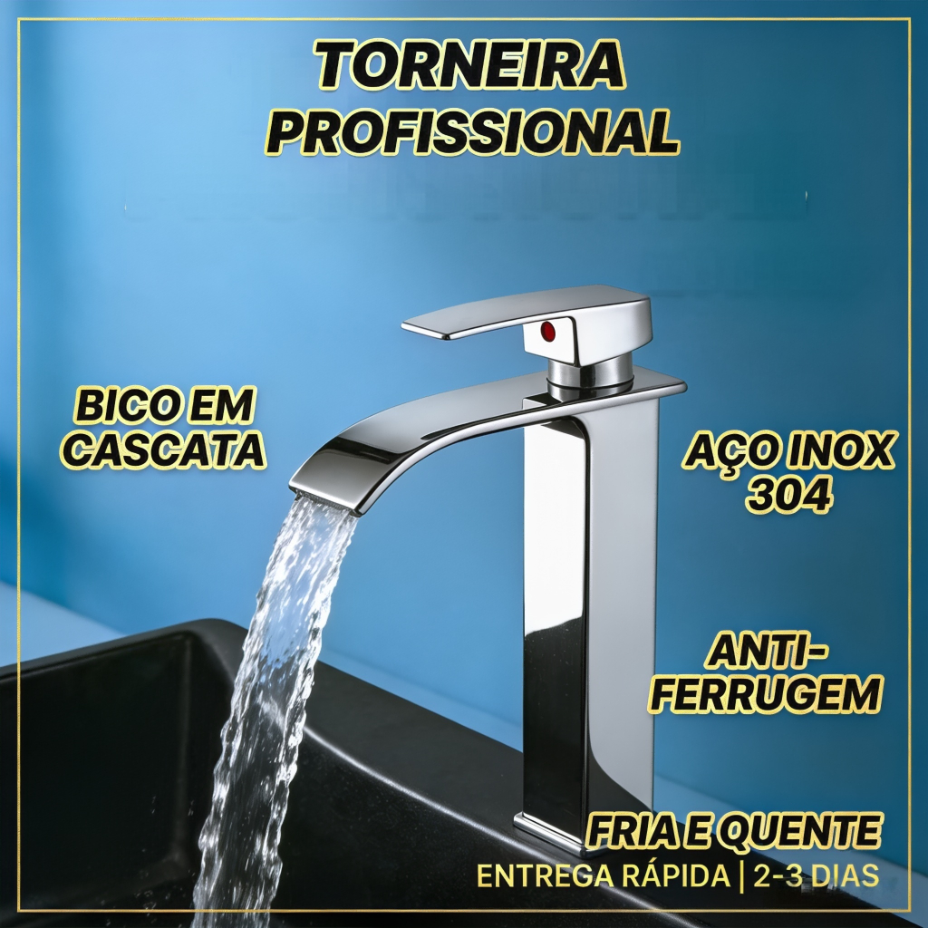 Torneira de Banheiro Alta Bico em Cascata Monocomando Misturador Fria e Quente Design Moderno Cromado em Oferta na Shopee