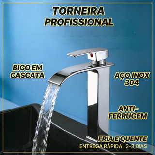 Torneira de Banheiro Alta Bico em Cascata Monocomando Misturador Fria e Quente Design Moderno Cromado em Oferta na Shopee