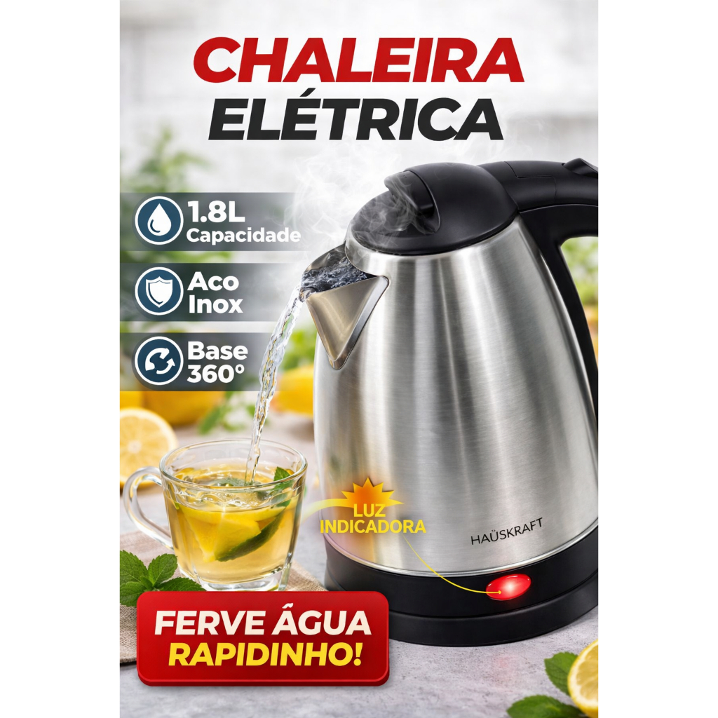 Chaleira Elétrica Térmica Bule Com Tampa Inox 1,8L