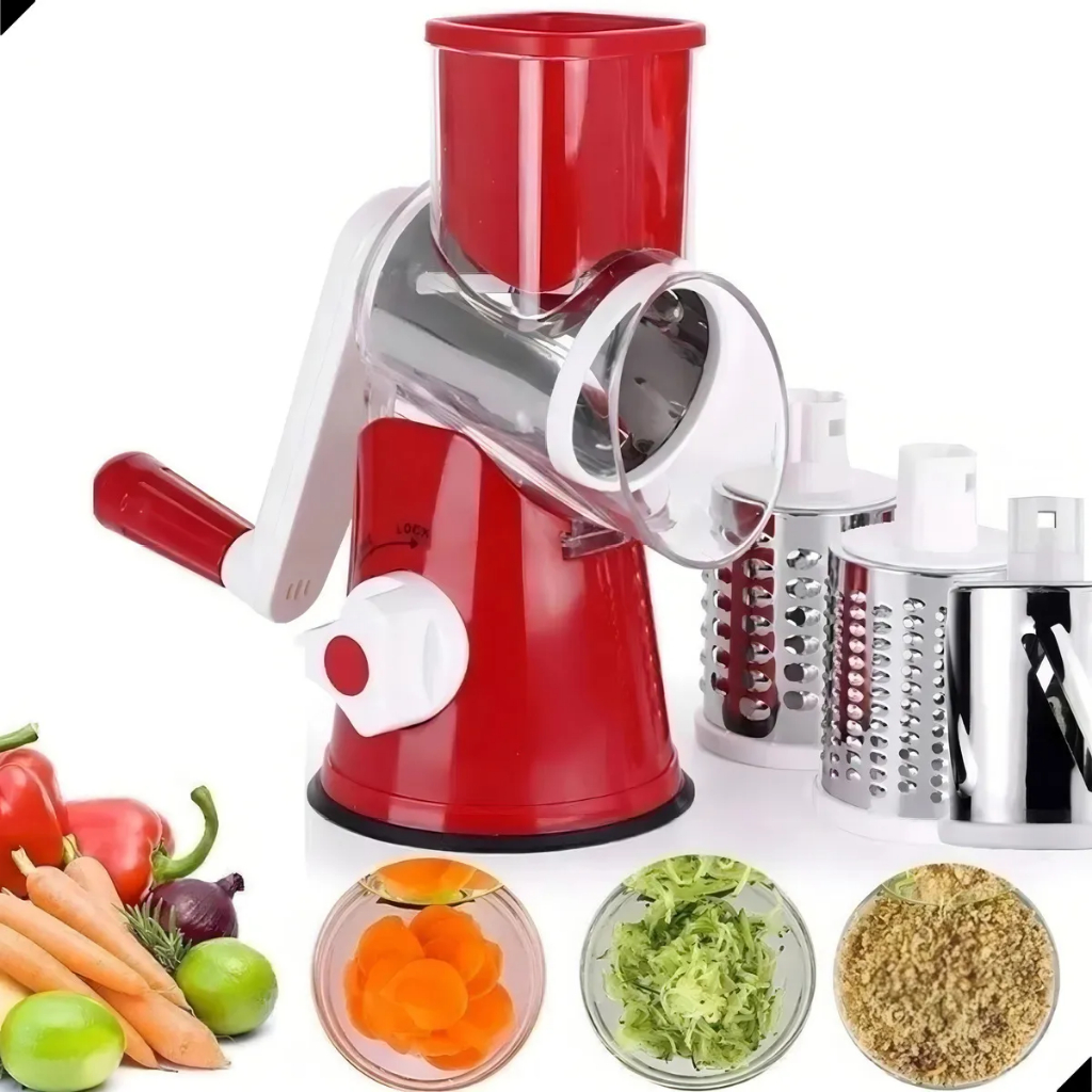 Cortador Fatiador Ralador 3 Lâminas Para Verduras e Legumes Multiuso 3 Em 1 Manual C/ Manivela - Oferta Promoção
