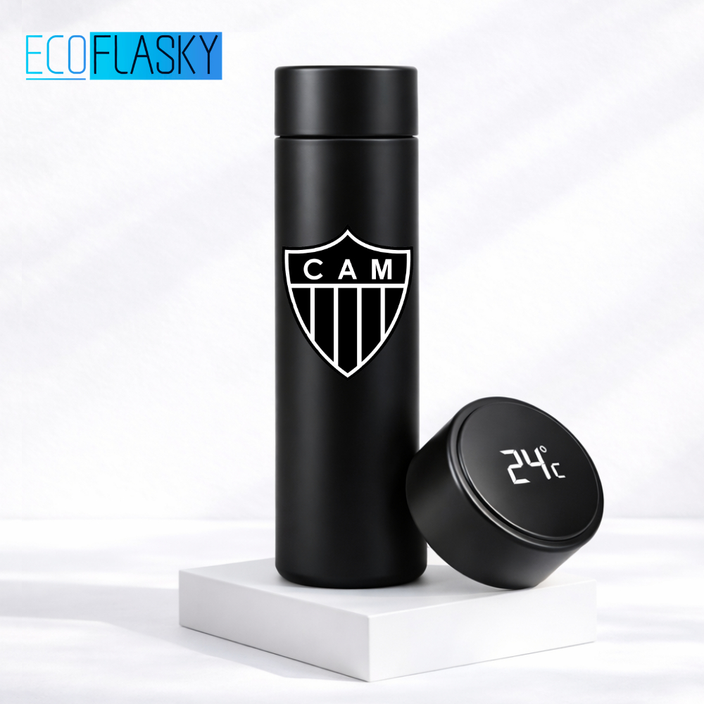 Garrafa Térmica de Aço Inoxidavel Atlético Mineiro Futebol com Medidor De Temperatura Digital 500ml
