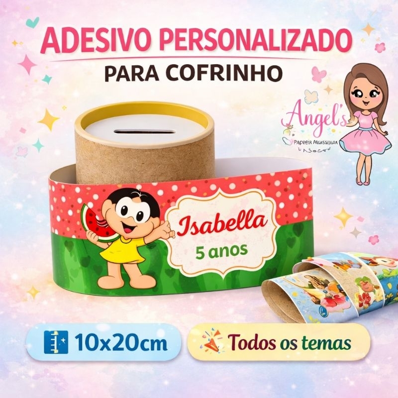 Rótulo Adesivo Personalizado Cofrinho 10x6cm | Lembrancinha de Aniversário Festa Infantil | Todos os Temas
