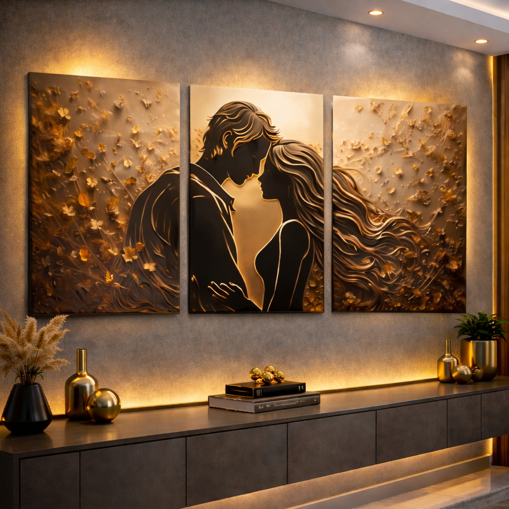 Quadros Decorativos Trio Casal Quarto Amor Romântico Moderno em Oferta na Shopee