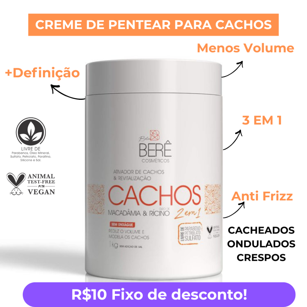 Ativador de Cachos e Creme de pentear Profissional com Macadâmia e Rícino Anti-Frizz 1KG | Vegano
