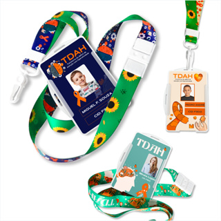 Kit Crachá de Identificação TDAH PERSONALIZADO + Cordão com Trava de Segurança + Porta crachá em Oferta na Shopee