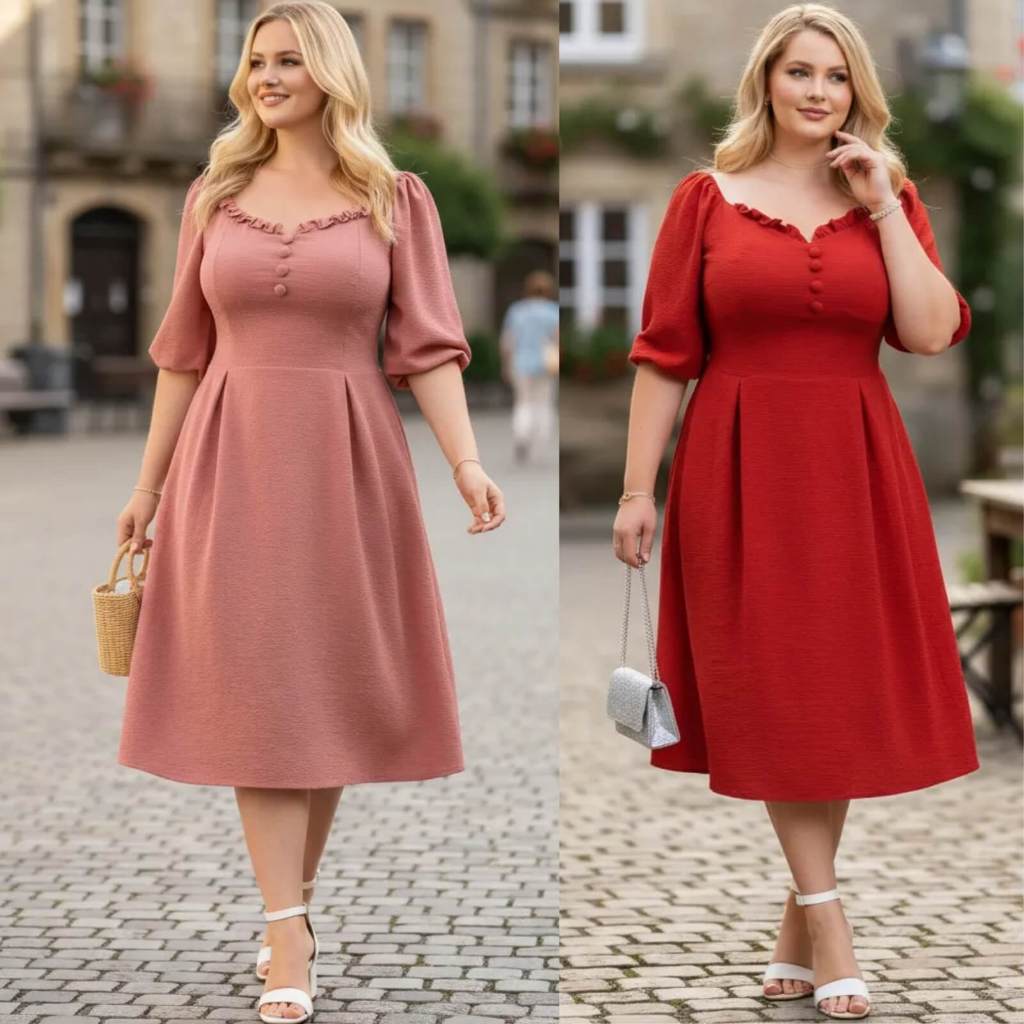 Vestido Feminino Moda Cristã Soltinho Manga Princesa Com Lastex Ajustável Decote Quadrado Elegante P ao G