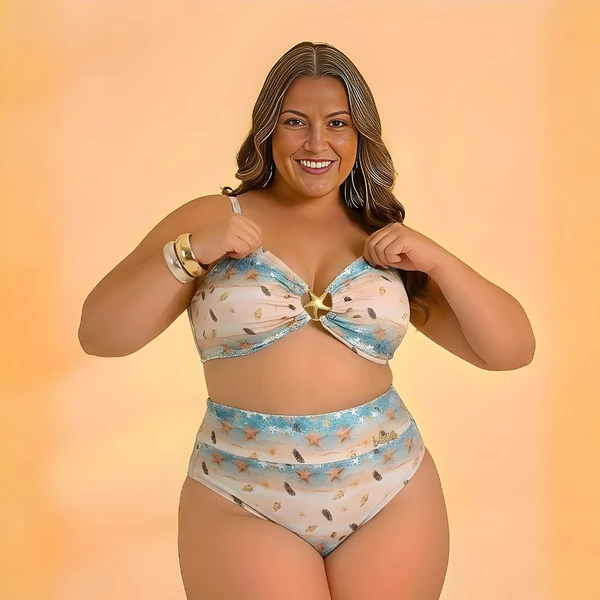 Biquíni Hot Pants cintura alta Plus Size Semi Fio Bojo Suplex supra Power estampas exclusivas
