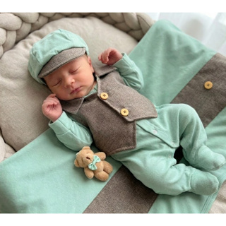 Kit Saída Maternidade Bebê Menino Verde Com Colete Luxo 4 Peças 100% Algodão Confortável em Oferta na Shopee