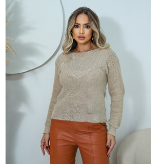 Blusa Tricot Feminino Manga Longa Moda Inverno Gola Canoa Feminina de Frio Suéter Tricô elegante malha básica casual em Oferta na Shopee