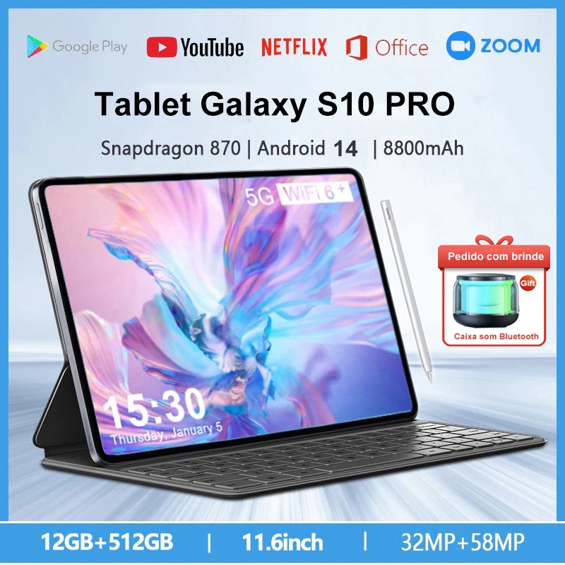 Tablet Galaxy S10 PRO 11,6 polegadas12GB+512 GB 5G Computador comcartao SIM duplo para entretenimento eaprendizado em Oferta na Shopee