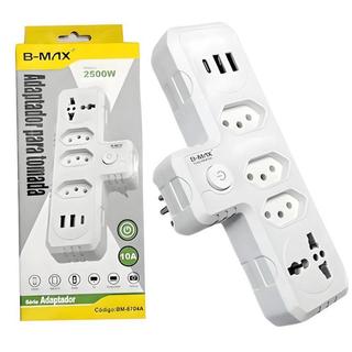 Multiplicador De Tomadas Adaptador de Tomadas Extensão de Tomadas Benjamim 4 tomadas 2 usb 1 TYPE C