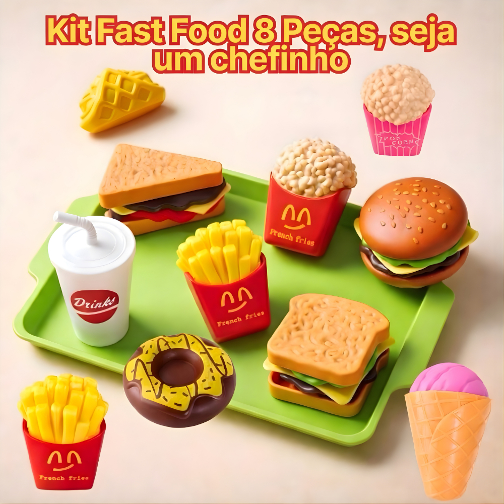 Kit Brinquedos Menino Menina Comidinha Infantil Brinquedos De Cozinha 7 Pcs Hambúrguer Mercadinho