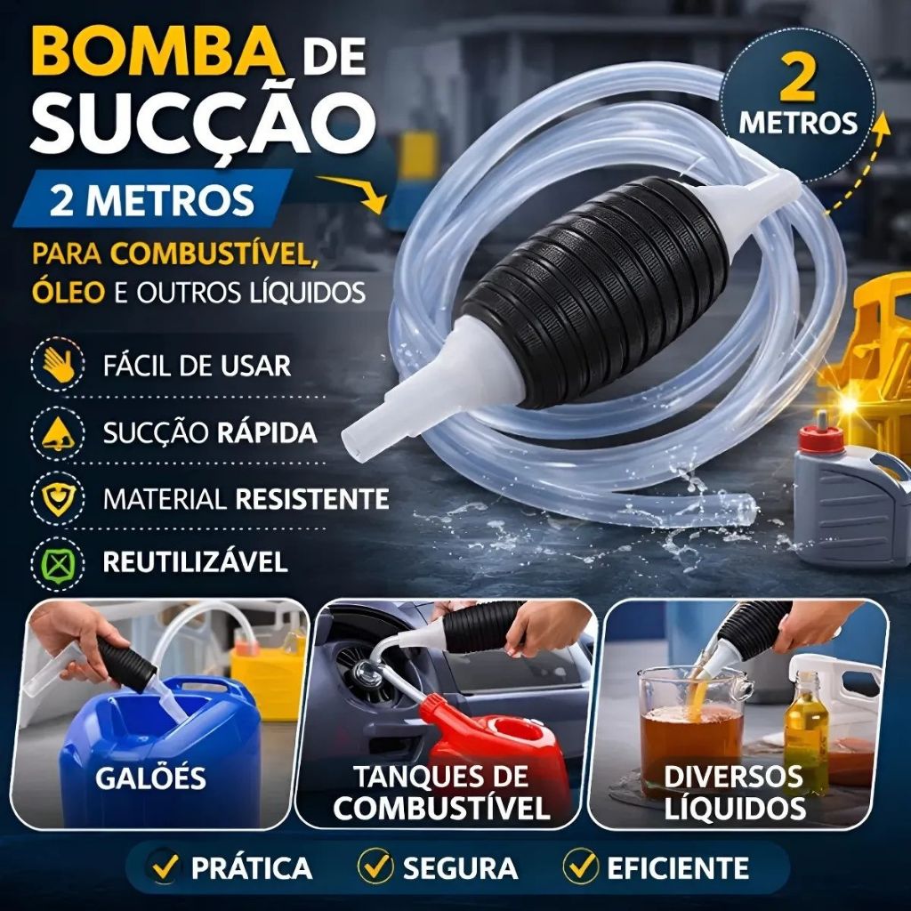 Bomba Sucçao Manual 2 Mt C/ Mangueira Transparente Abraçadeira P/ Líquidos Combustível Carro e Motos em Oferta na Shopee