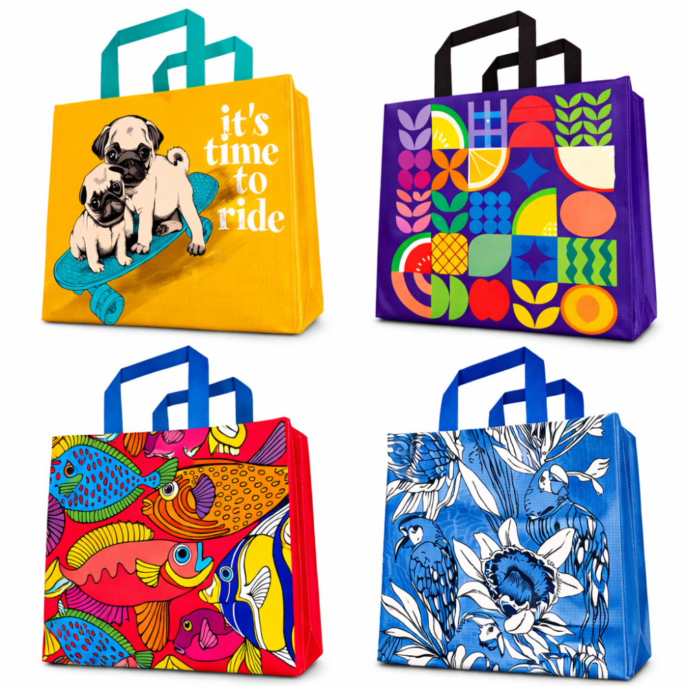 Sacola de Ráfia Reutilizável Reforçada 12kg Mercado Feira Ecobag Sustentável Impermeável Estampada