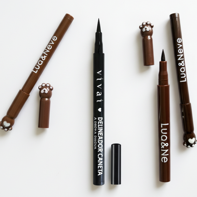 Delineador Caneta Preto e Tons Marrom Não Borra à Prova D'água Secagem Rápida