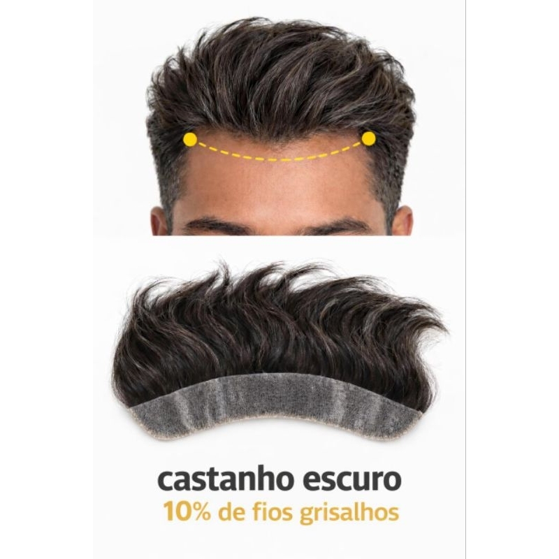 Prótese capilar frontal mini masculina com fios grisalhos cabelo natural discreto para entradas