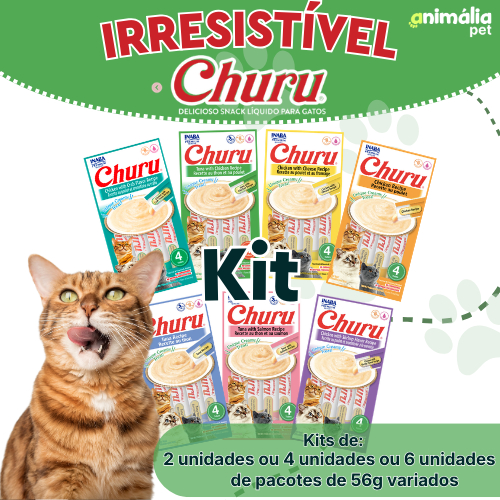 Petisco para gatos Churu Inaba 56g original - Kit com 2 ou 4 ou 6 pacotes 56g variados PROMOÇÃO