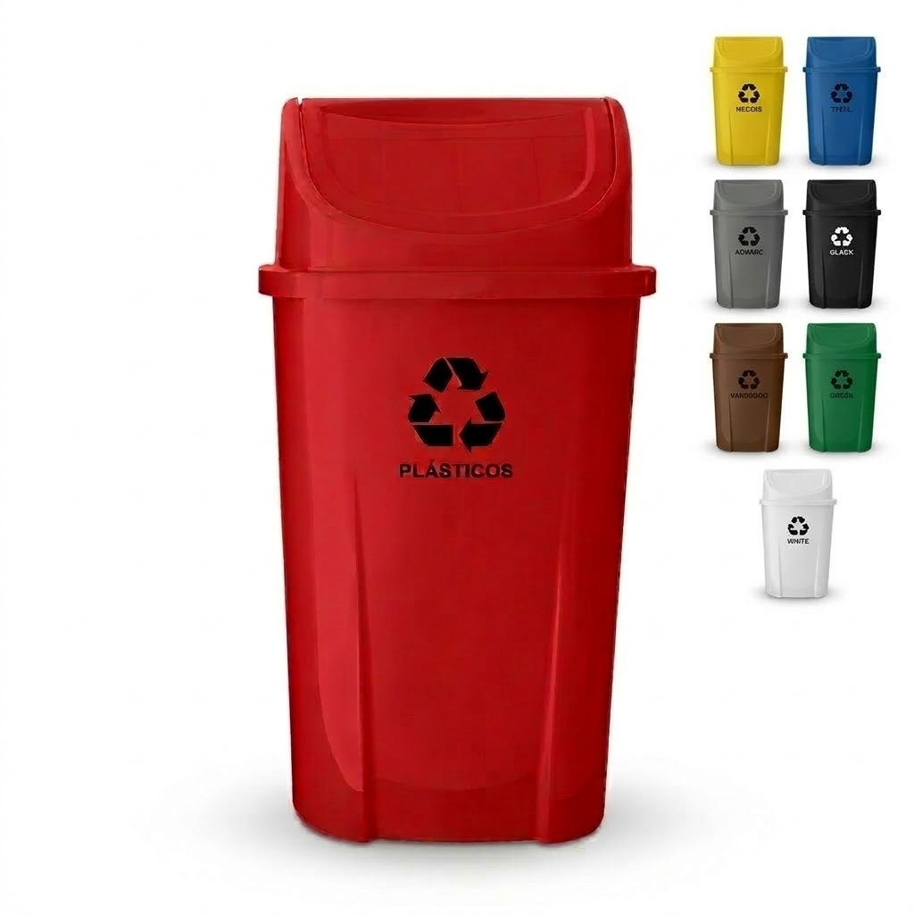Lixeira Cesto Basculante 60 Litros Lixo Coleta Seletiva + Adesivos